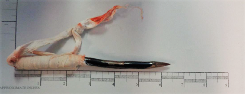 An improvised stabbing weapon found in prison sweeps.