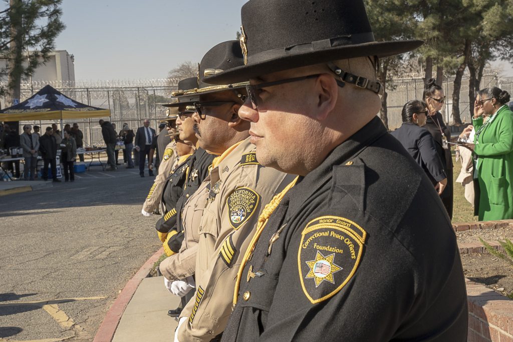 Representatives from various agencies at the Officer Gonzalez 20 year anniversary memorial of his passing at California Institution for Men.