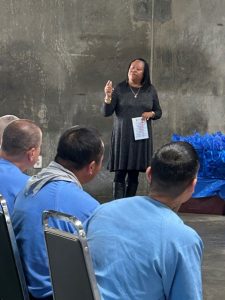 Darlene Burke, founder Ten Toes In addresses the incarcerated at ASP 