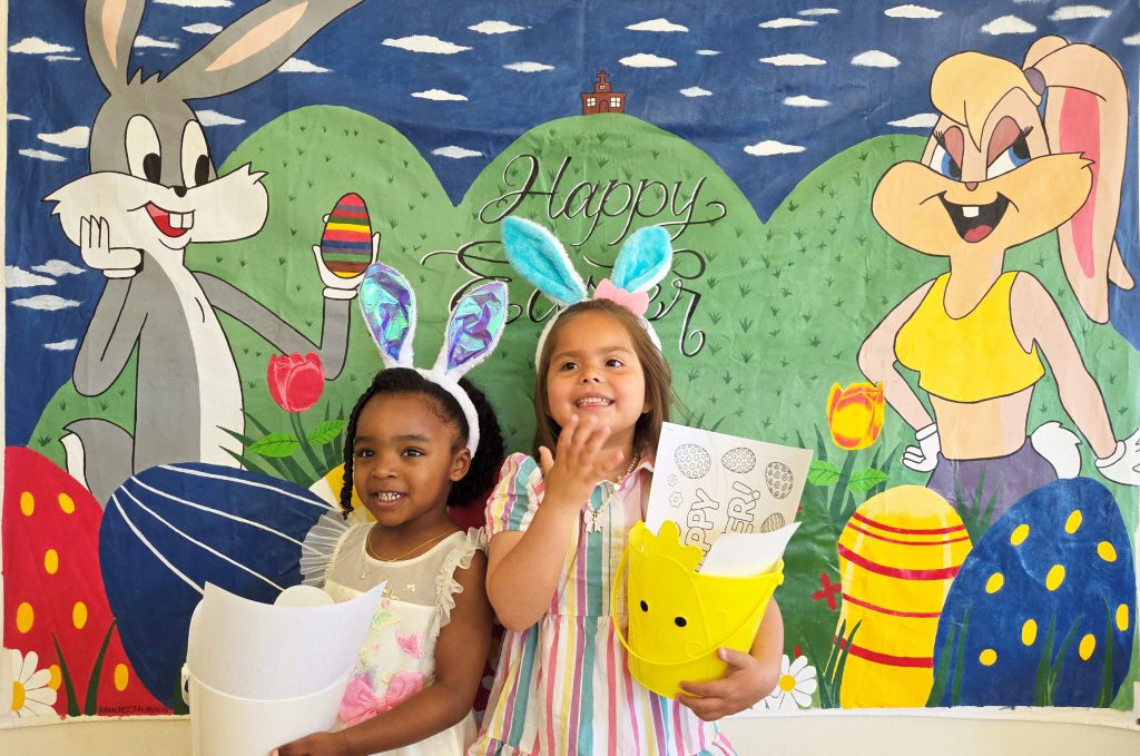 Colorful backdrop for children at CCI.