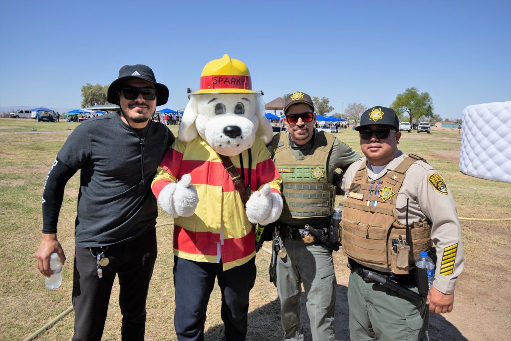 Staff with Sparky at Centinela State Prison's first Junior Academy for Take Your Kids to Work Day 2025.