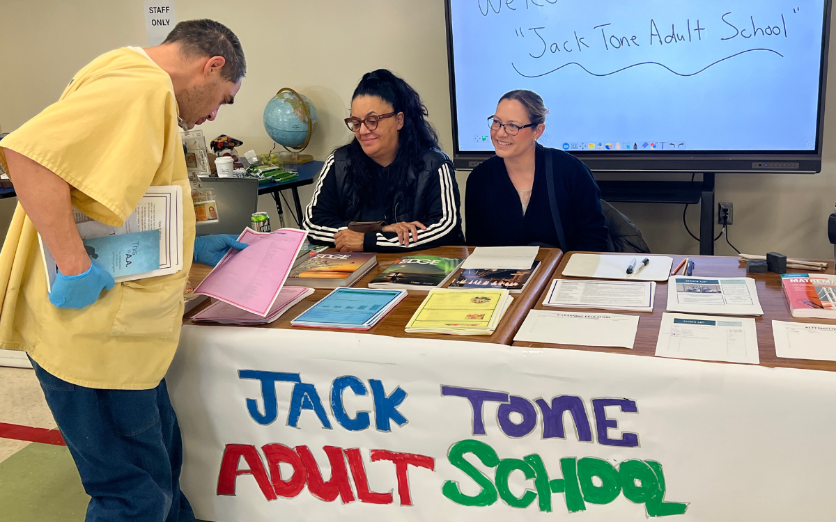Second reentry resource fair at CHCF with a booth for Jack Tone Adult School.
