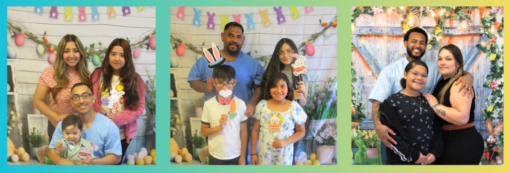 Collage of three families taking Easter photos at CSP-Corcoran.