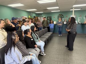 CMF Warden (A) Sircoya Williams speaking with Solano Family & Children's Services in Fairfield 