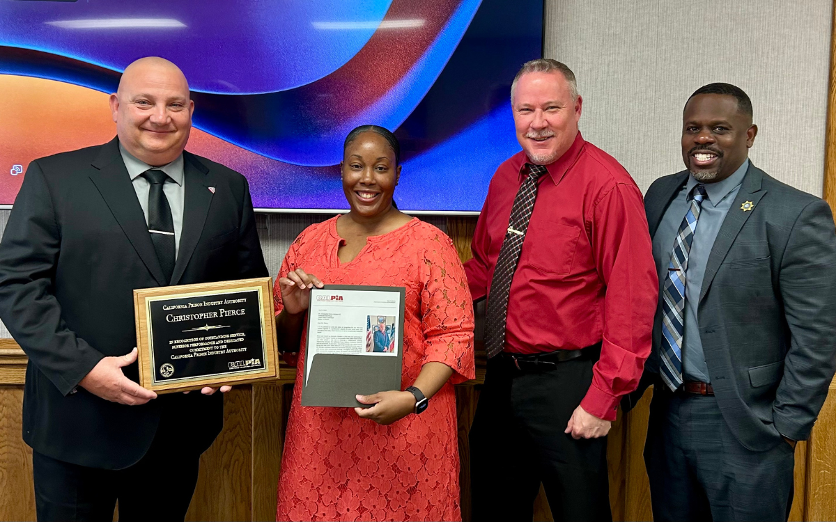 CALPIA presented an award and letter of appreciation to the Ironwood State Prison acting Warden.