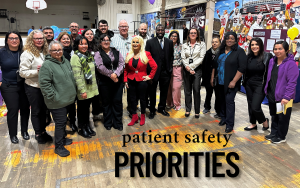Staff at the Correctional Training Facility at Soledad held their first health fair for patient safety week. The group photo also has the words "patient safety priorities."