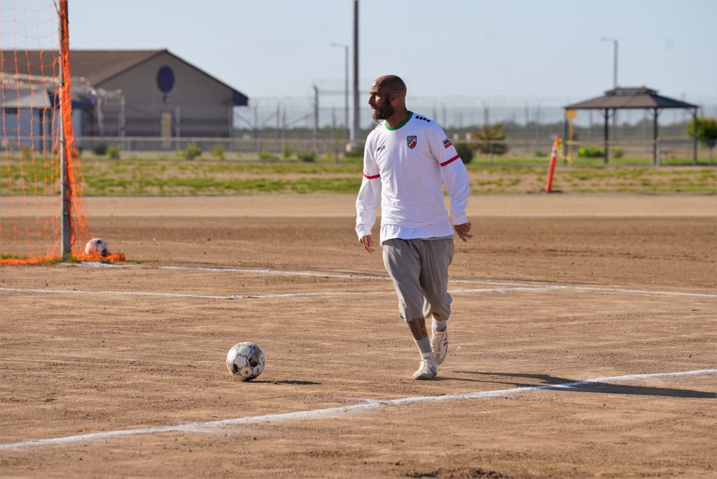 A person lines up a kick.