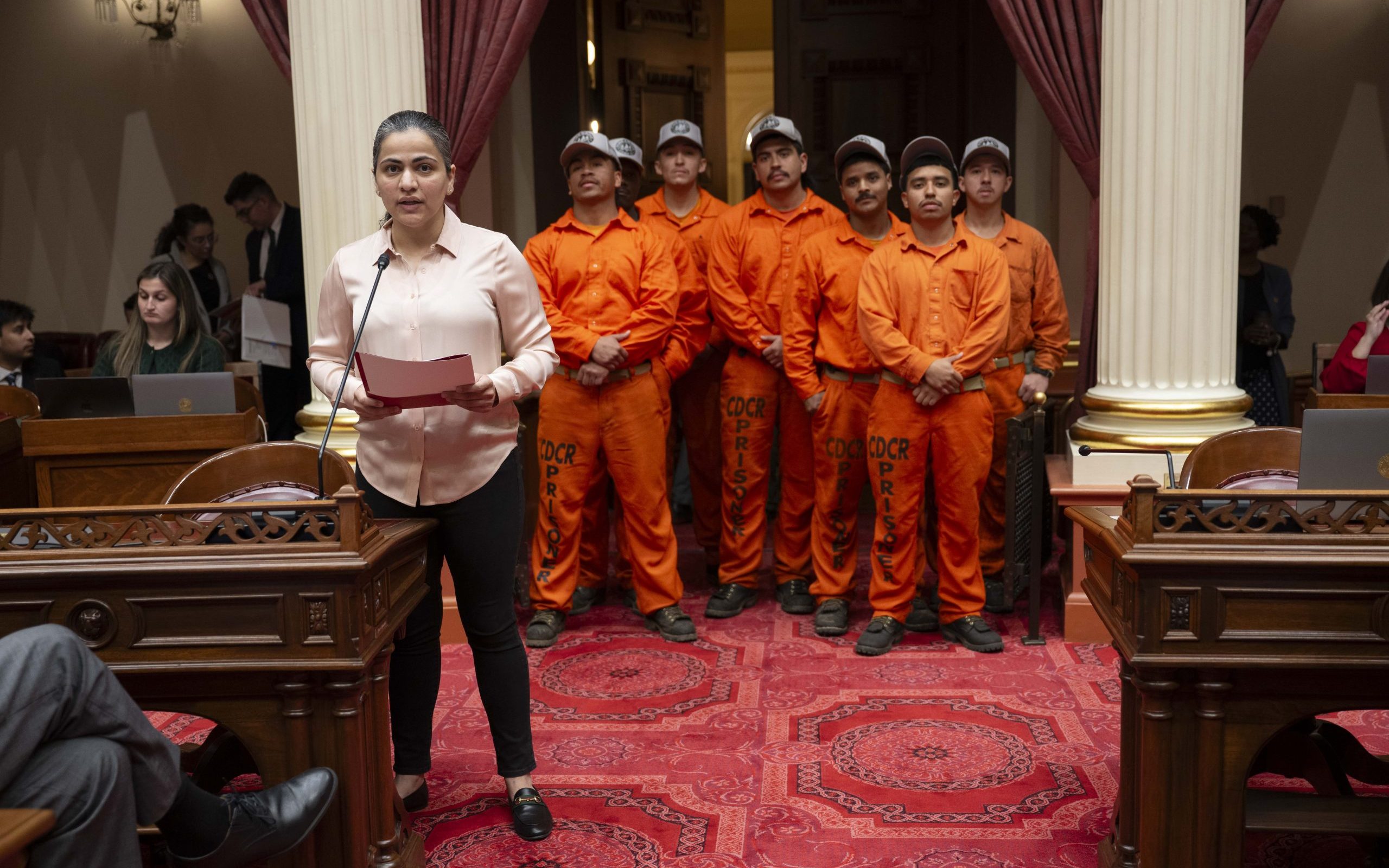State Senator Aisha Wahab introduces seven incarcerated crew members who were recognized on the floor of the Senate for their work during the devastating California fires.