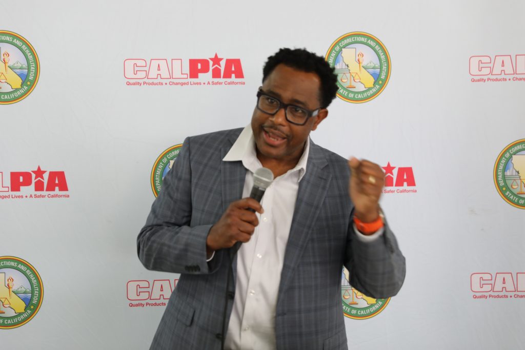 A former CALPIA graduate speaks at the RJ Donovan graduation ceremony May 6 in San Diego.