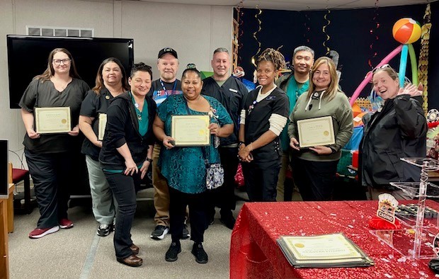 Recognizing nursing staff for longevity during Nurses Week at California Men's Colony in San Luis Obispo, California. 