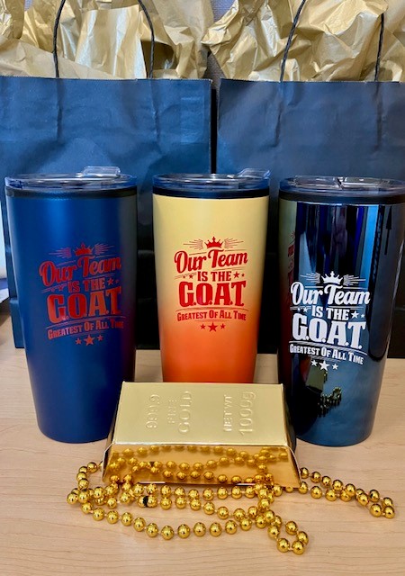 Travel cups and gift bags for staff offered during Nurses Week at California Men's Colony in San Luis Obispo, California.