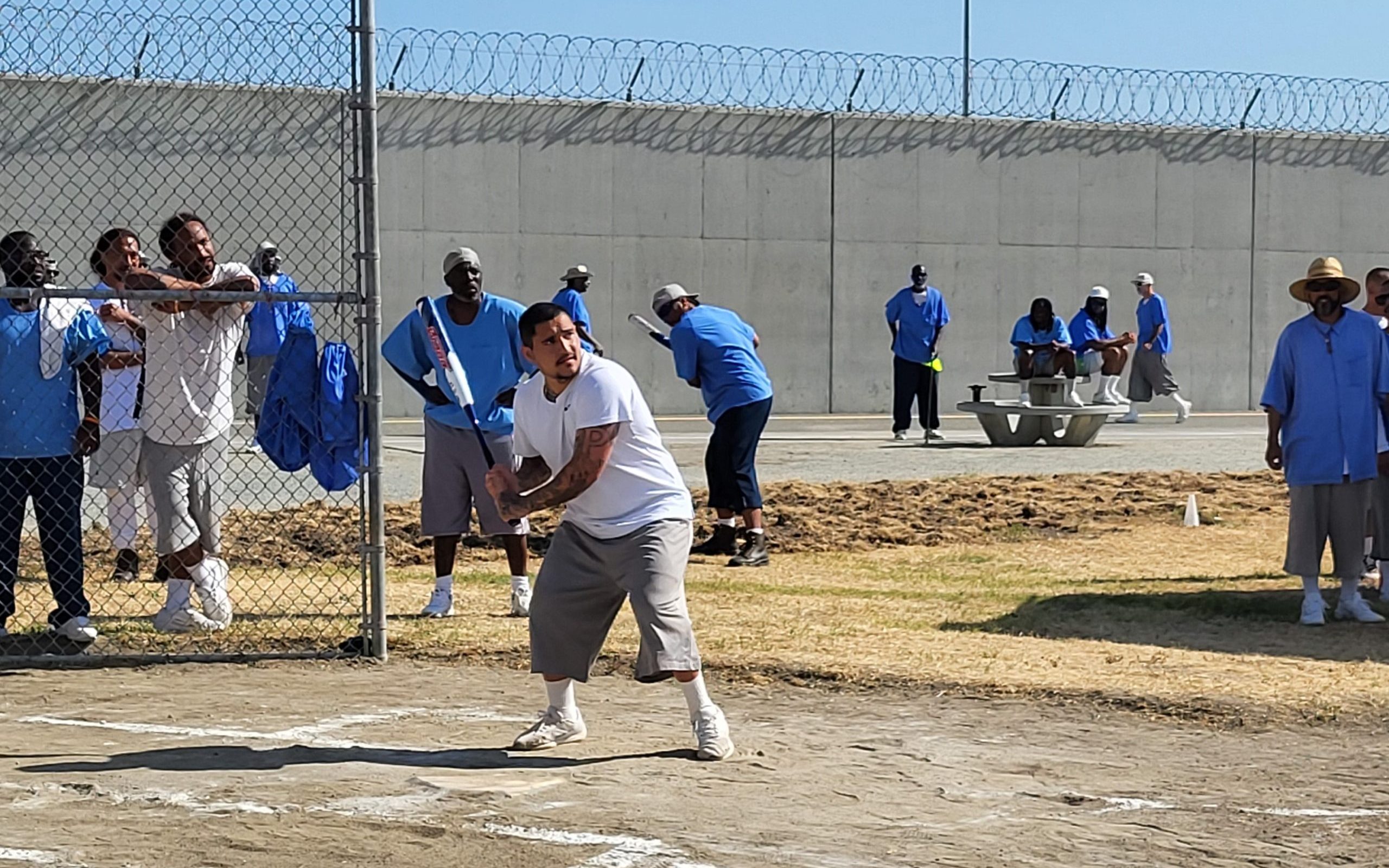 A batter readies for a pitch during the Home Run Derby held at four CDCR institutions.
