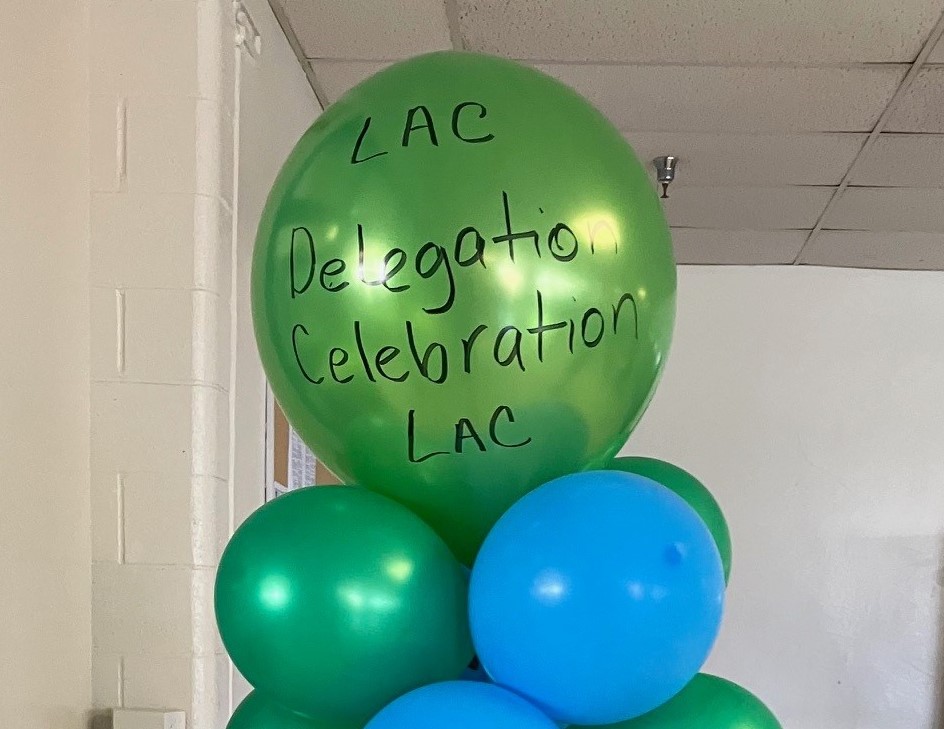 Balloons with the words LAC Delegation Celebration.