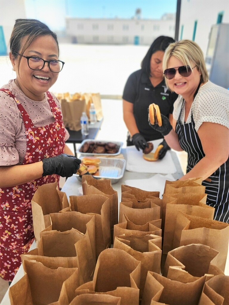 Bagging food for staff at SATF.