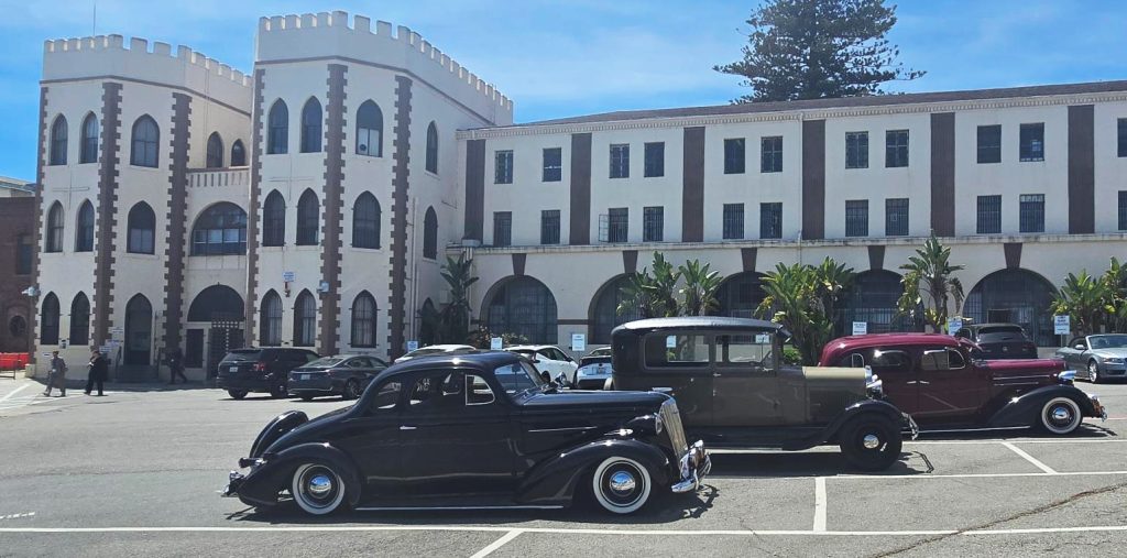 Classic cars displayed at San Quentin for Cinco de Mayo celebration.
