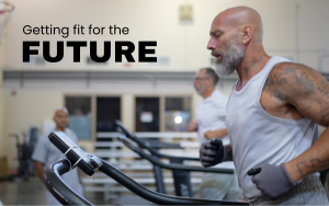 Avenal State Prison is now an official CrossFit affiliate as incarcerated people are getting fit for the future. Image shows a man on a treadmill.