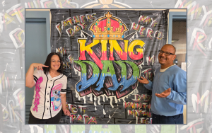 CCI Tehachapi Father's Day visiting with painted King Dad background.