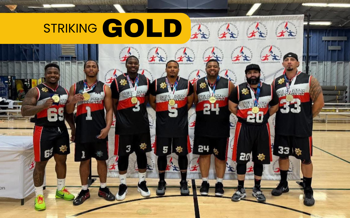 Team San Quentin, with CDCR staff players from three institutions, wear their gold medals they won at the US Police and Fire Championships held in San Diego.