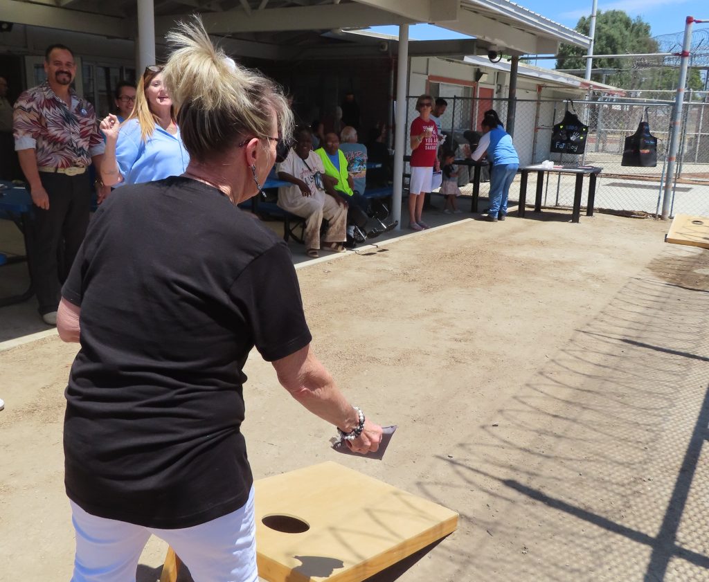 Cornhole tournament at California Institution for Women at Corona during Father's Day visiting, June 16, 2025.