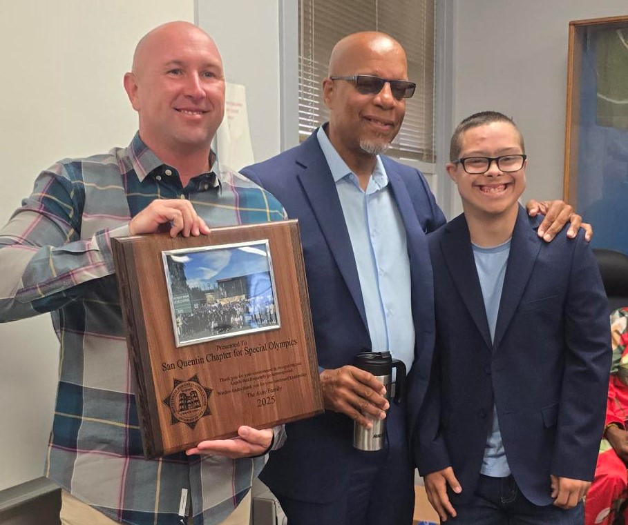 The San Quentin team was presented with a plaque recognizing their support for Special Olympics.