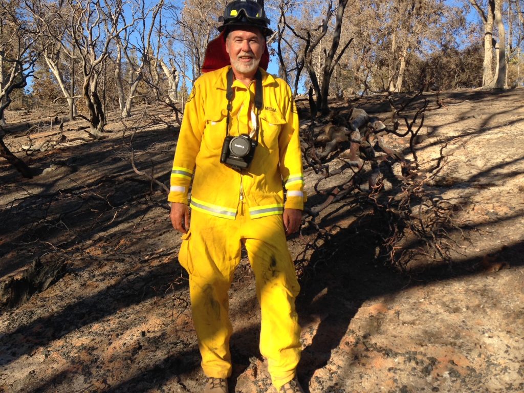 Sabicer wearing fire gear.