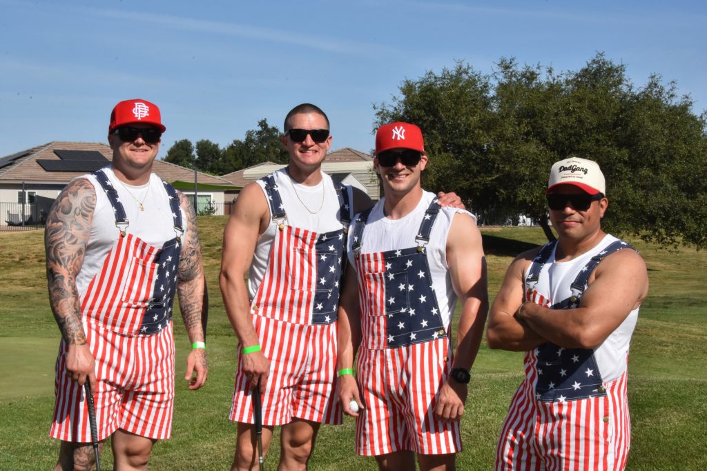 mcsp golfers wearing american flag adorned overalls