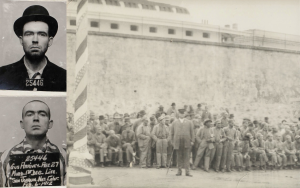 Two photos of Gus Arrivey, who wrote a letter describing Fourth of July activities at San Quentin in 1915, including a baseball game.