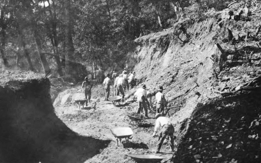 Road crew building a highway in Mendocino County in 1919.
