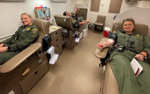 Correctional officers donate blood during a blood drive at CCWF in Chowchilla, California.