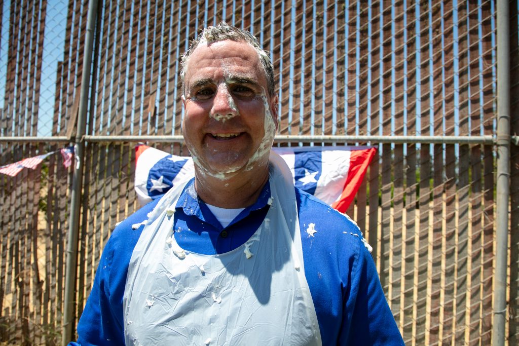 CTF warden got a whipped-cream pie to the face during festivities.