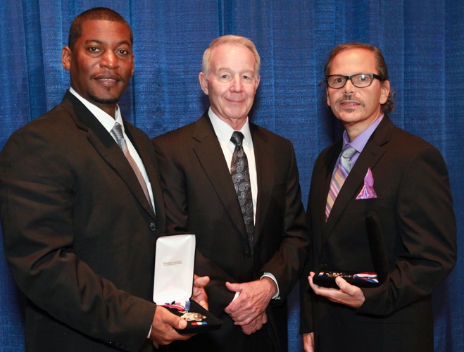Medal of Valor honorees Copeland and Glassman with CDCR Secretary Jeff Beard.