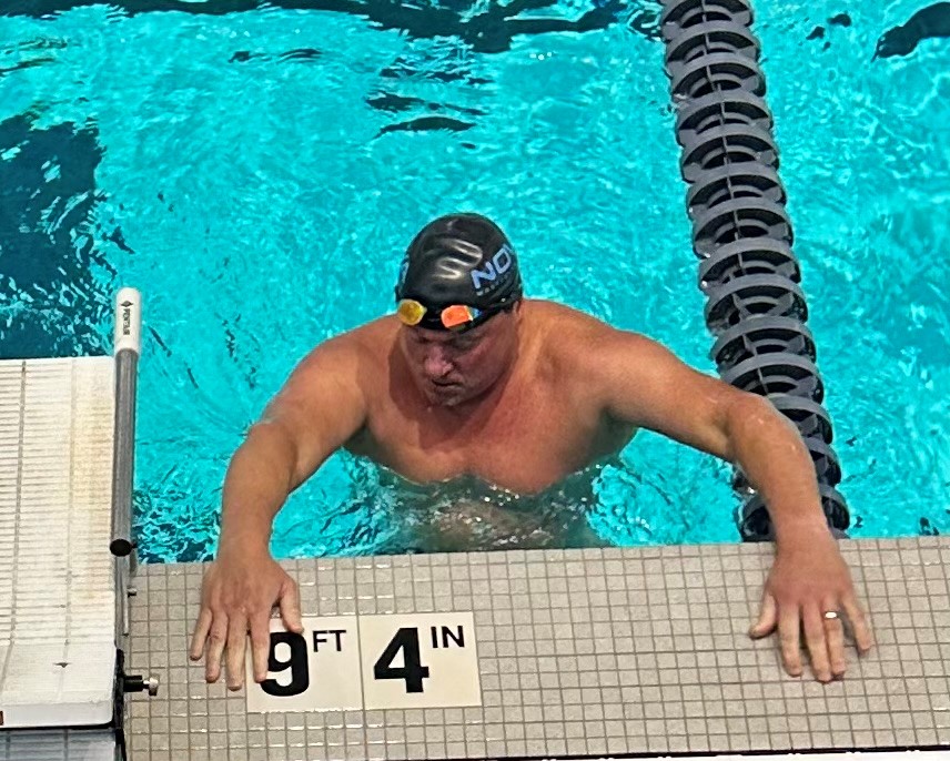 At home again in the water is Brock Sheela, nurse practitioner turning to competitive swimming for work-life balance.