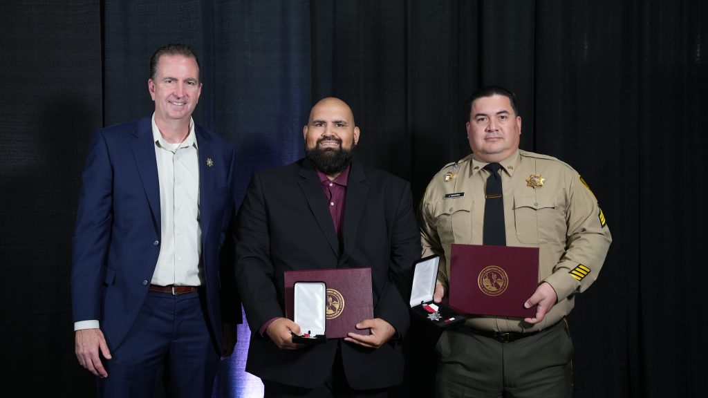 2025 Medal of Valor Silver OT James Jones and Sgt. Jose Navarro with Secretary Macomber.