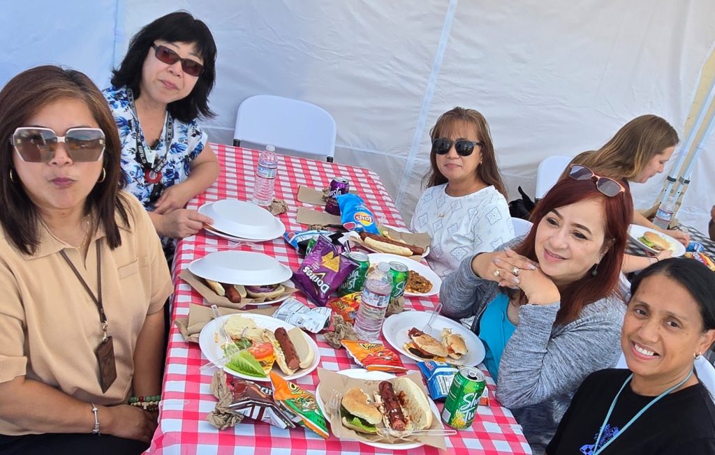 Food and fellowship with other staff at San Quentin Rehabilitation Center.