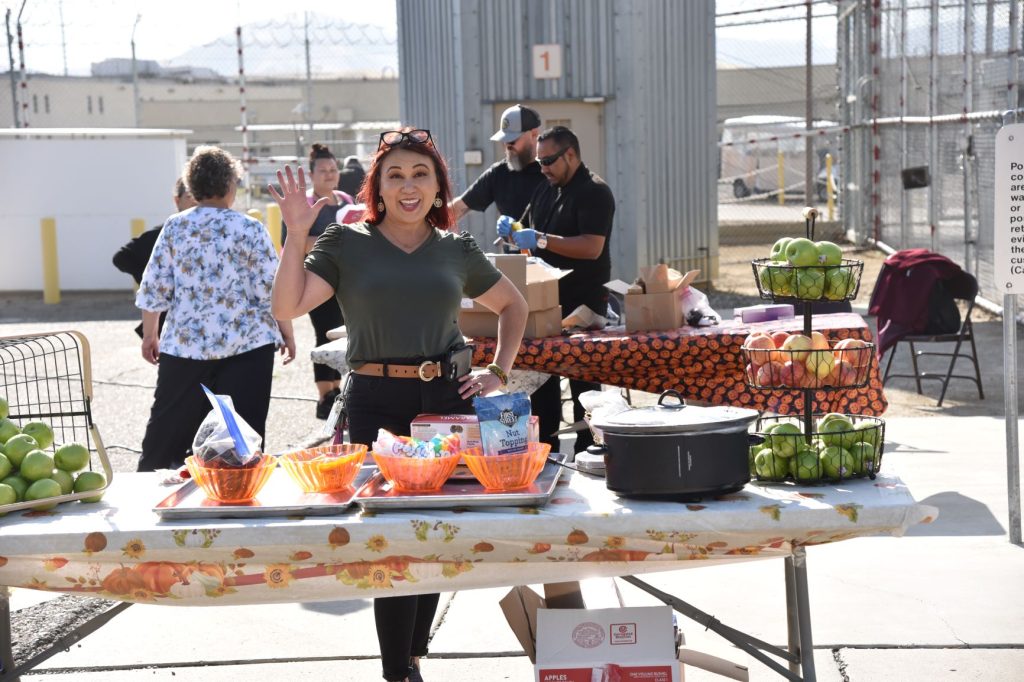 Waving at Avenal State Prison.