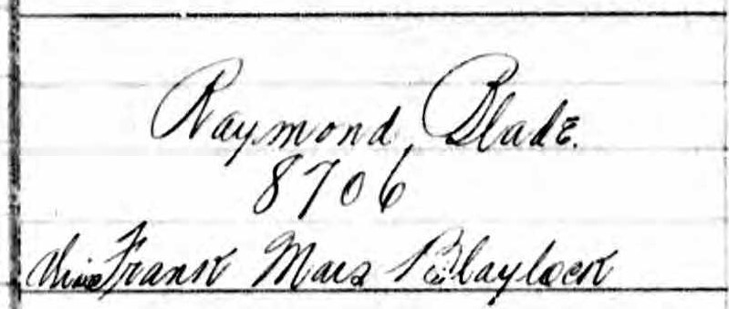 Raymond Blade in the prison register, 8706, alias Frank Mars Blaylock from April 1913.