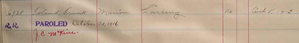 Frank Toland, aka JE McKim, at Oregon State Prison in 1913.