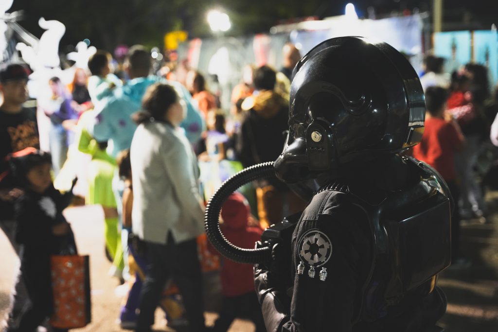 Storm trooper at CIM for Halloween trunk-or-treat.