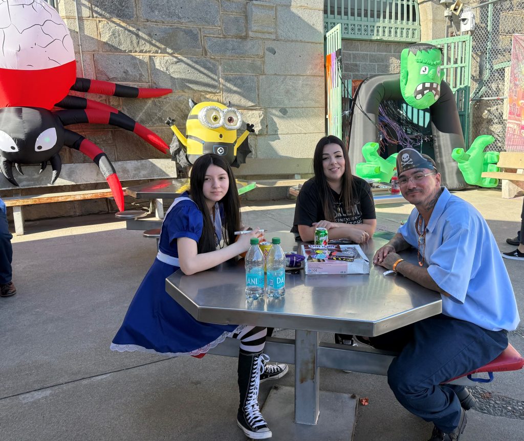 Family in costumes visiting an incarcerated person