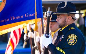 Parole honor guard joined other honor guards to pay their respects to fallen Officer Townsend during a celebration of life held in Hanford Oct. 11, 2025.