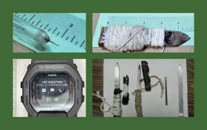 Catching contraband with photos of weapons, drug paraphernalia and a smart watch.