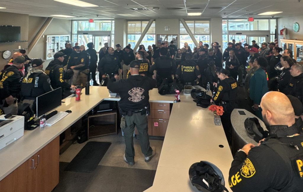 Parole agents and other are briefed during the CHCF mass casualty training.