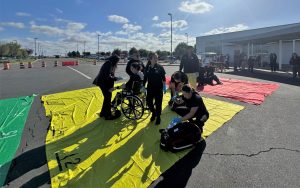 CHCF mass casualty training with color-coded trauma areas.