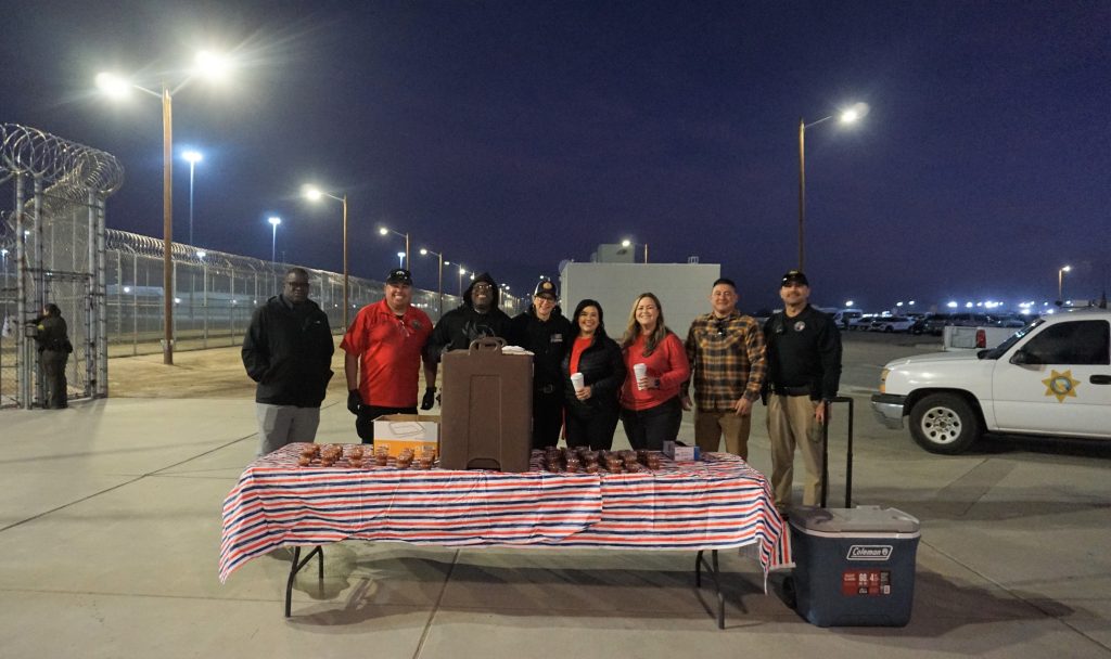 Serving breakfast during first watch at Kern Valley State Prison.