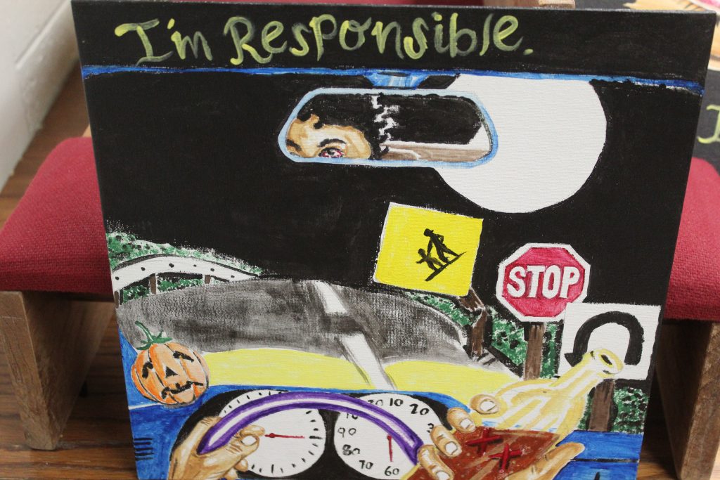 art by an incarcerated artist, depicting drunk driving