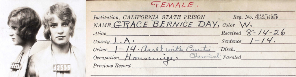 Grace Bernice Day photo and her record from 1926.