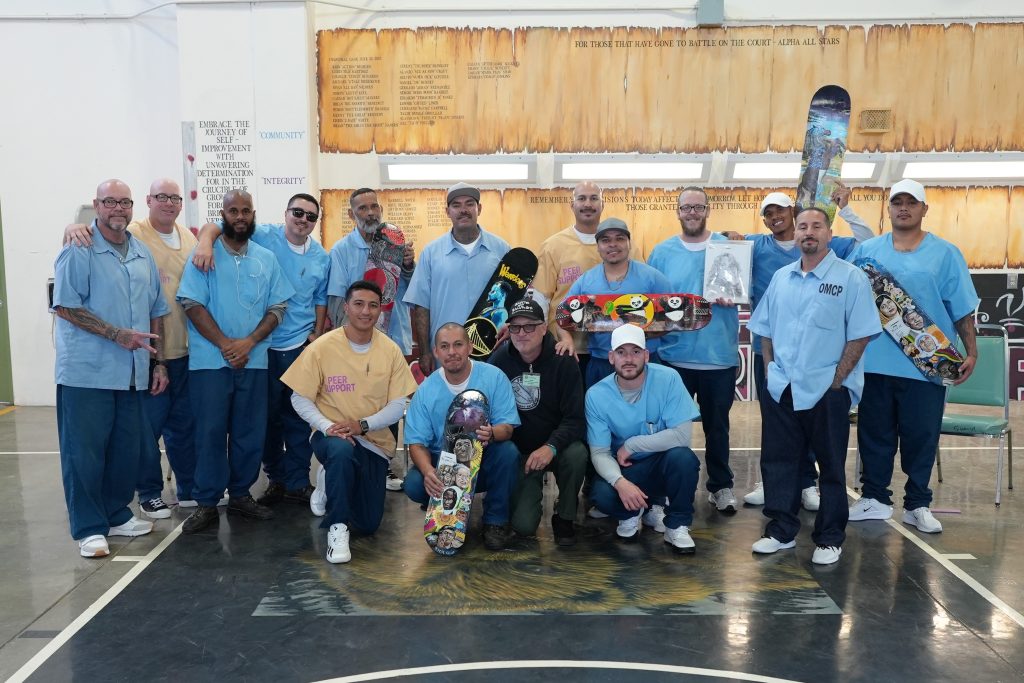 Artists painted skateboards to donate to Fresno Skateboard Salvage at Substance Abuse Treatment Facility at Corcoran.