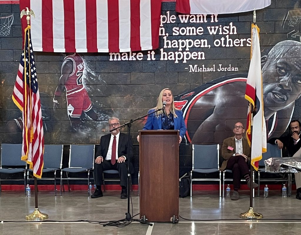Guest speaker at the ceremony celebrating 157 graduates at Valley State Prison Adult School in Chowchilla, California, Nov. 19, 2025.
