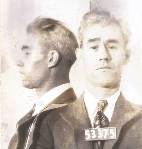 Dallas Egan mugshot with numbers 53375, San Quentin, sentenced to death, executed in 1933.