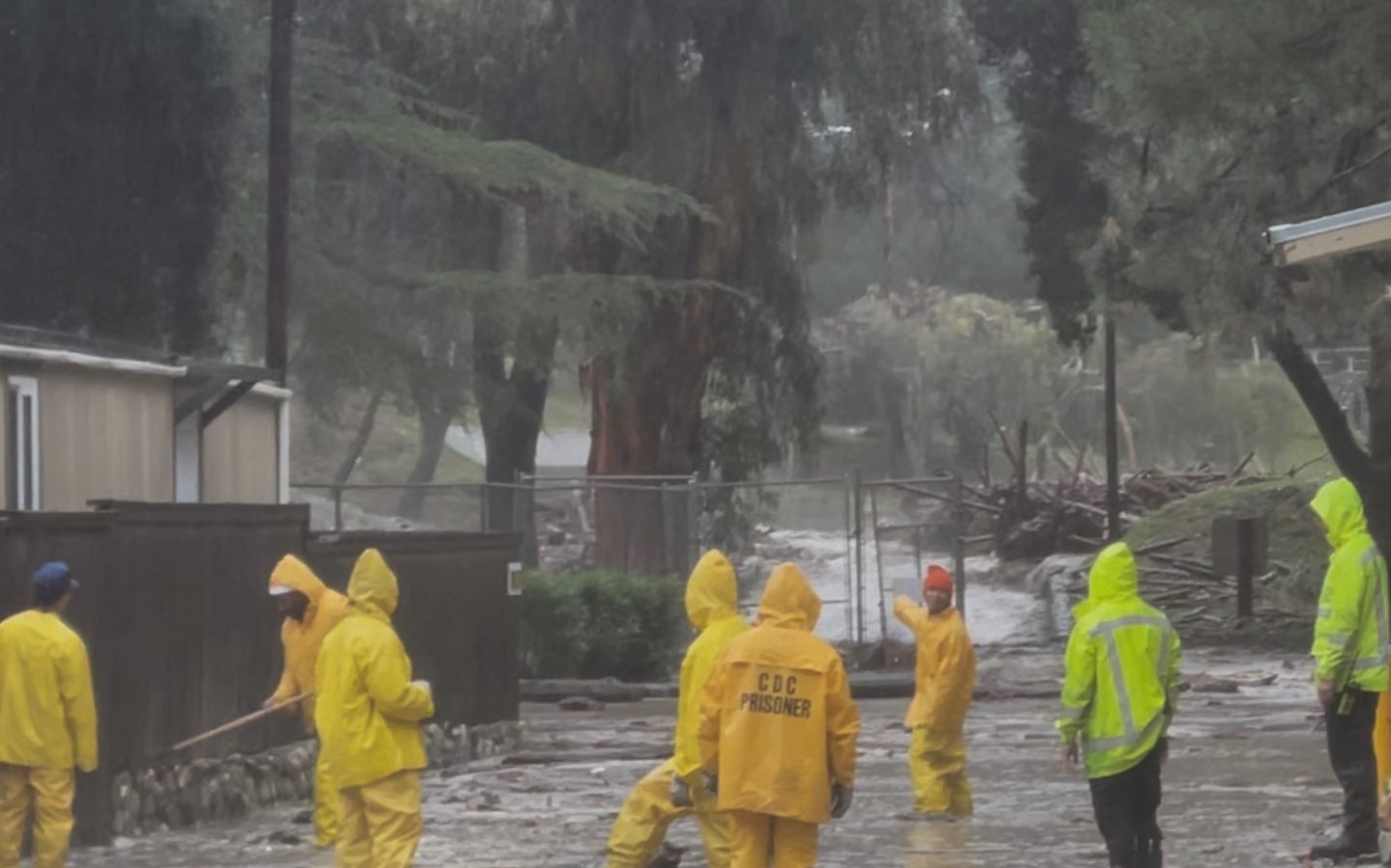 Crews at Vallecito Conservation Camp do flood storm clean-up.